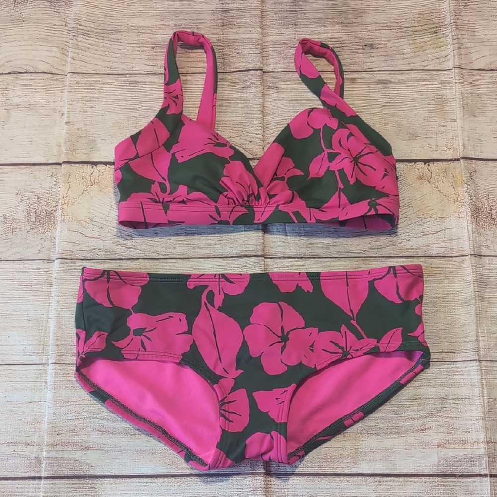 Boden Women's Pink & Green Floral Bikini Size 2